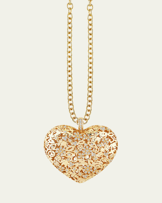 XL Pave Puffy Icon Wallpaper Heart Charm Necklace